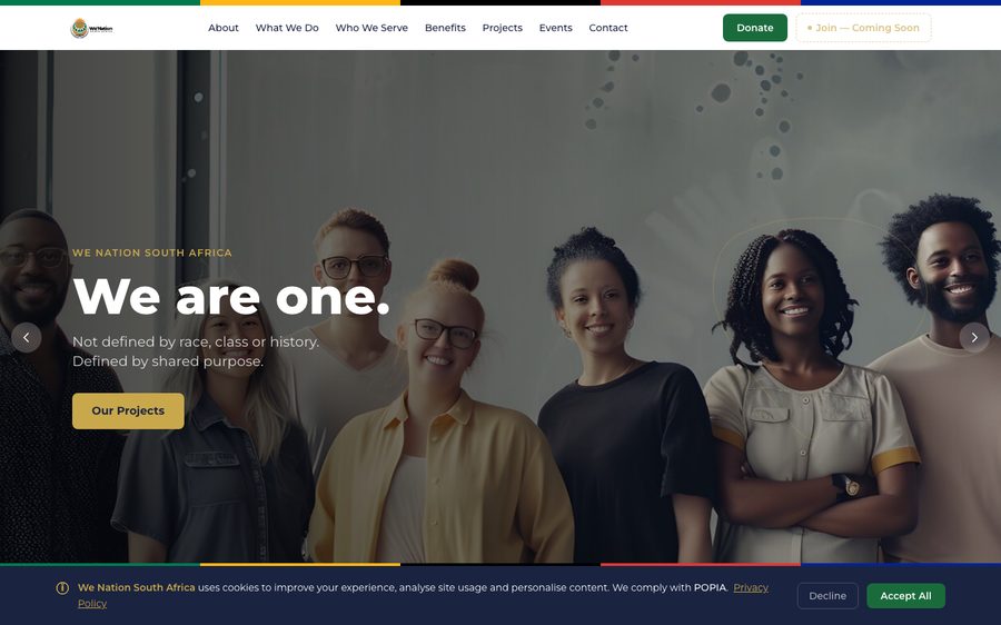 WE Nation South Africa — brand identity and national NPO digital platform
